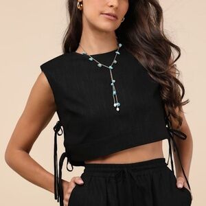 Lulus Irida Black Tie-side Sleeveless Crop Top - Size M